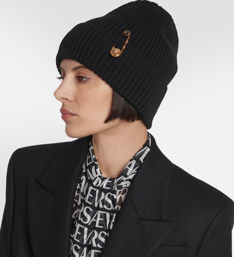 Versace Safety Pin Ribbed-Knit Wool Beanie
