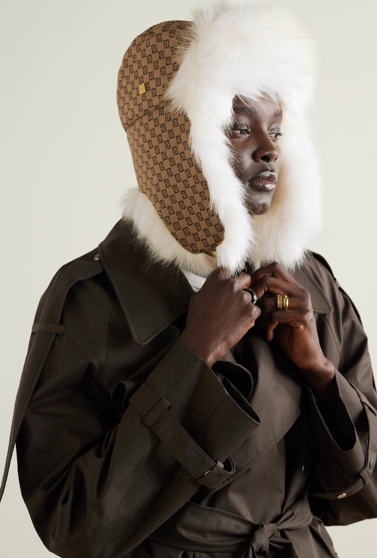 Balmain Faux Fur-Lined Canvas-Jacquard Hat