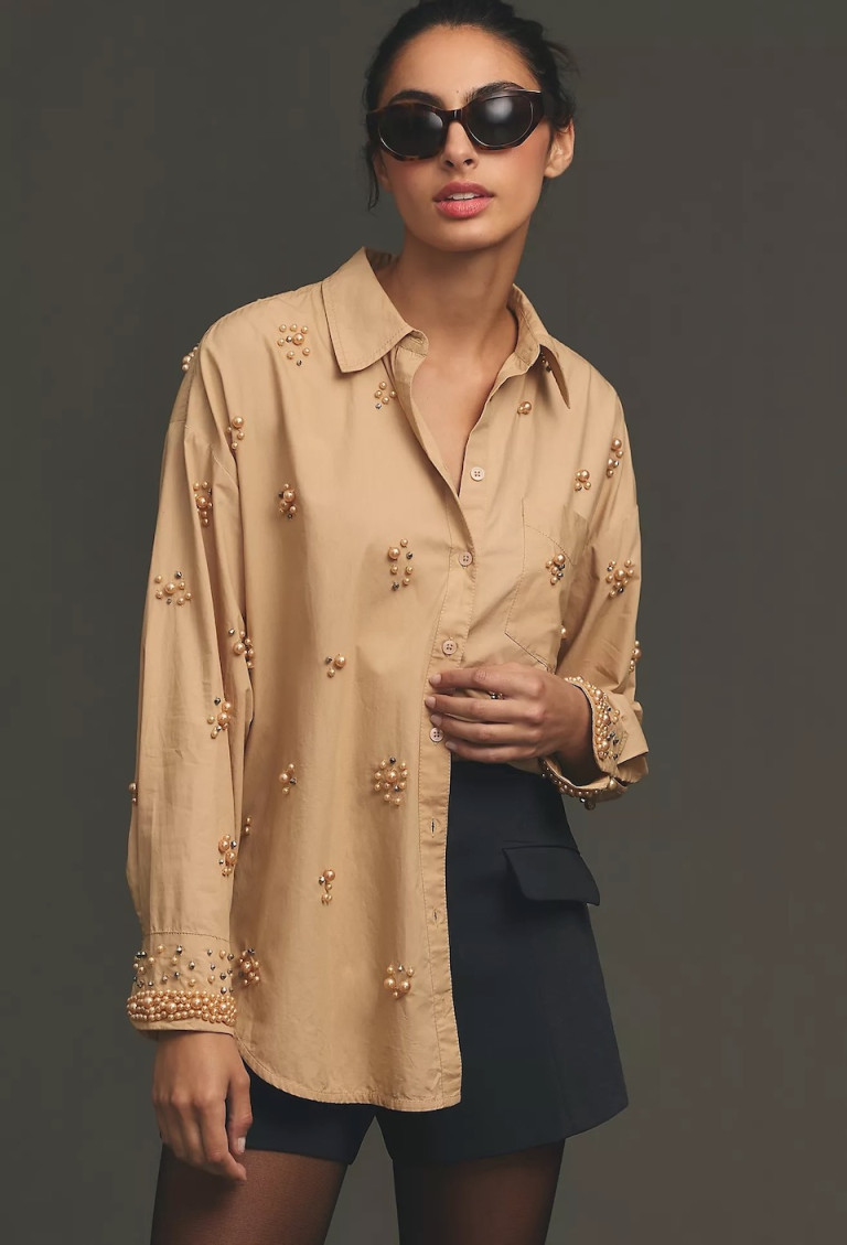 Maeve The Bennet Buttondown Shirt Pearl-Embellished Edition