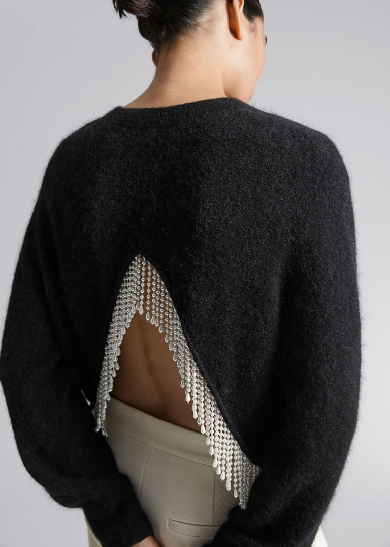 Other Stories Pearl Fringed Cropped Sweater