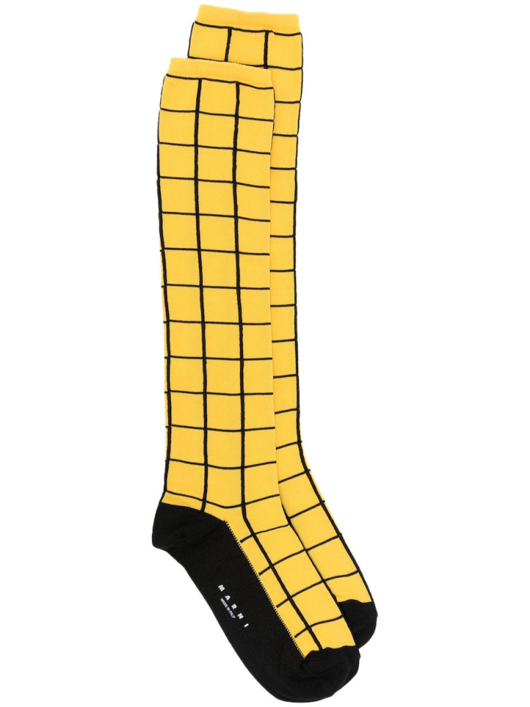 Marni Checkered Knitted Calf-Length Socks