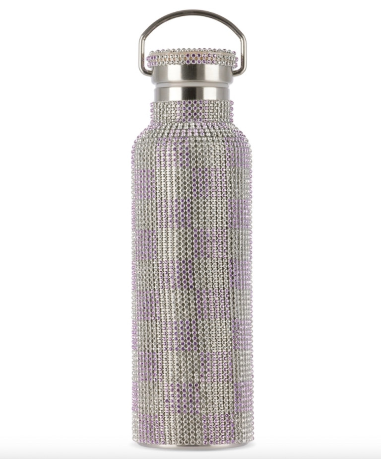 Collina Strada Silver Purple Check Rhinestone Water Bottle