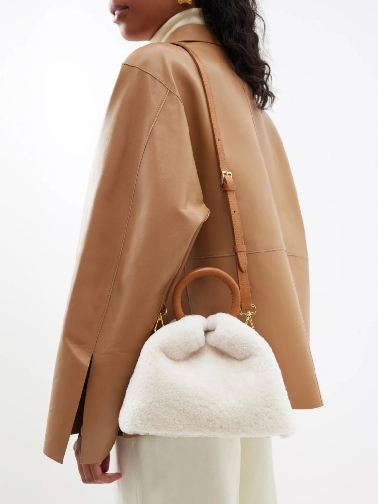Elleme Baozi Leather-Trim Shearling Cross-Body Bag