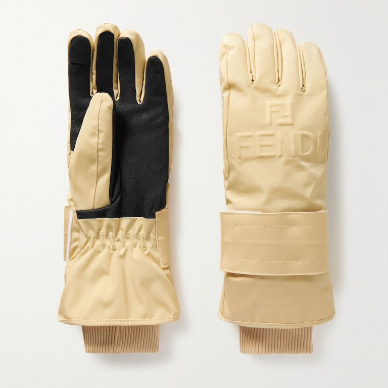 Fendi Embossed Padded Shell and Leather Ski Gloves