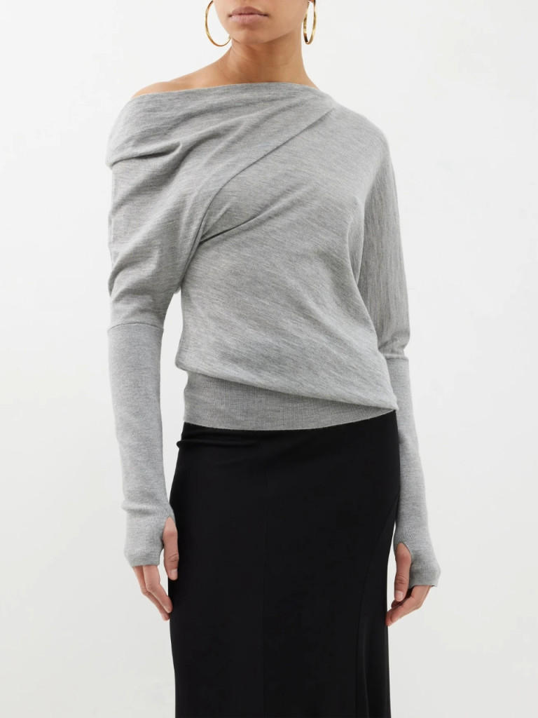 Tom Ford Off-the-Shoulder Cashmere-Blend Draped Sweater