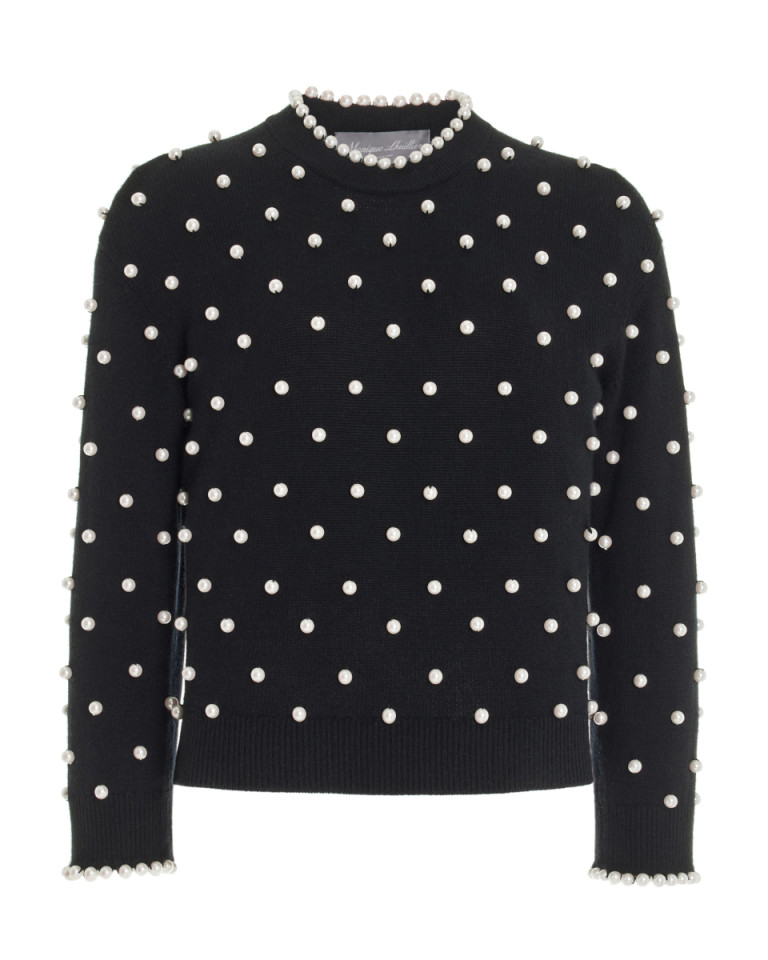 Monique Lhuillier Pearl-Embroidered Cashmere Sweater