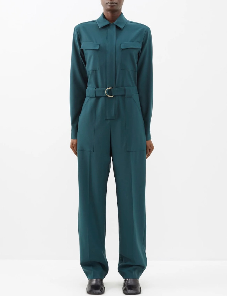 Another Tomorrow Belted Wool Jumpsuit