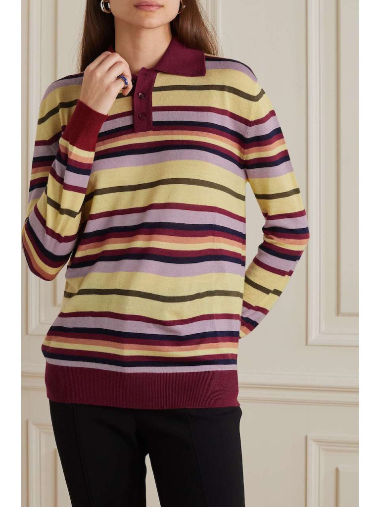 Lukhanyo Mdingi Striped Wool and Silk-Blend Polo Sweater