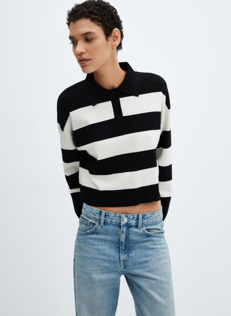 Mango Striped Polo-Neck Sweater