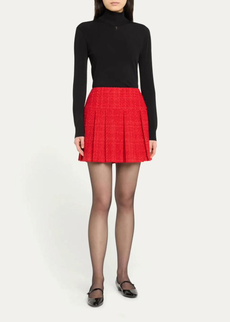 Alice Olivia Emilie Box Pleated Tweed Mini Skirt