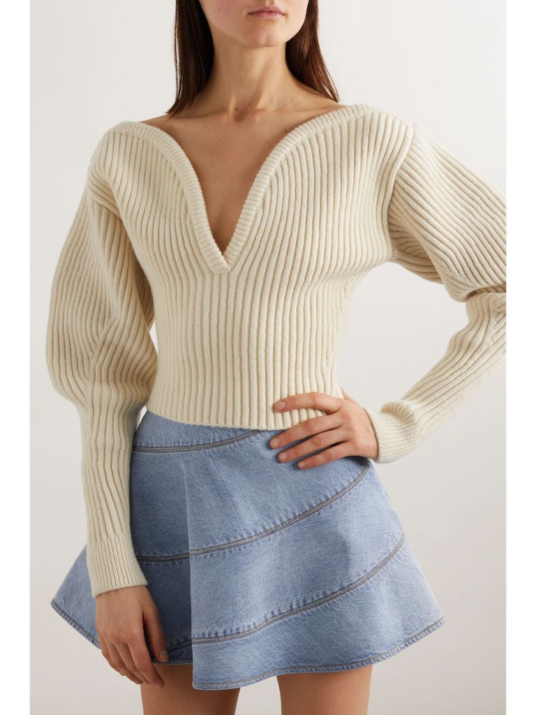 Alaia Ribbed Wool and Cashmere-Blend Sweater