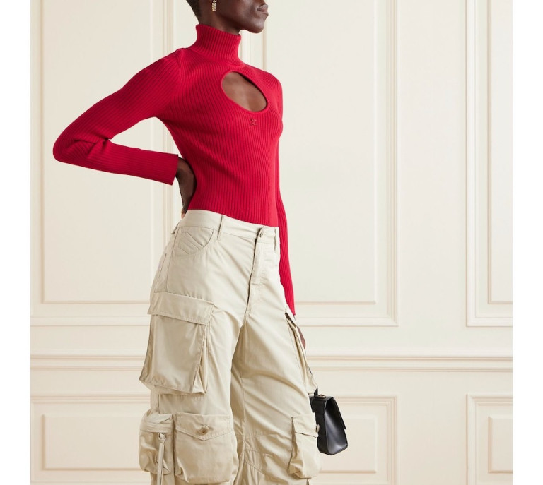 Courreges Cutout Ribbed-Knit Turtleneck Sweater