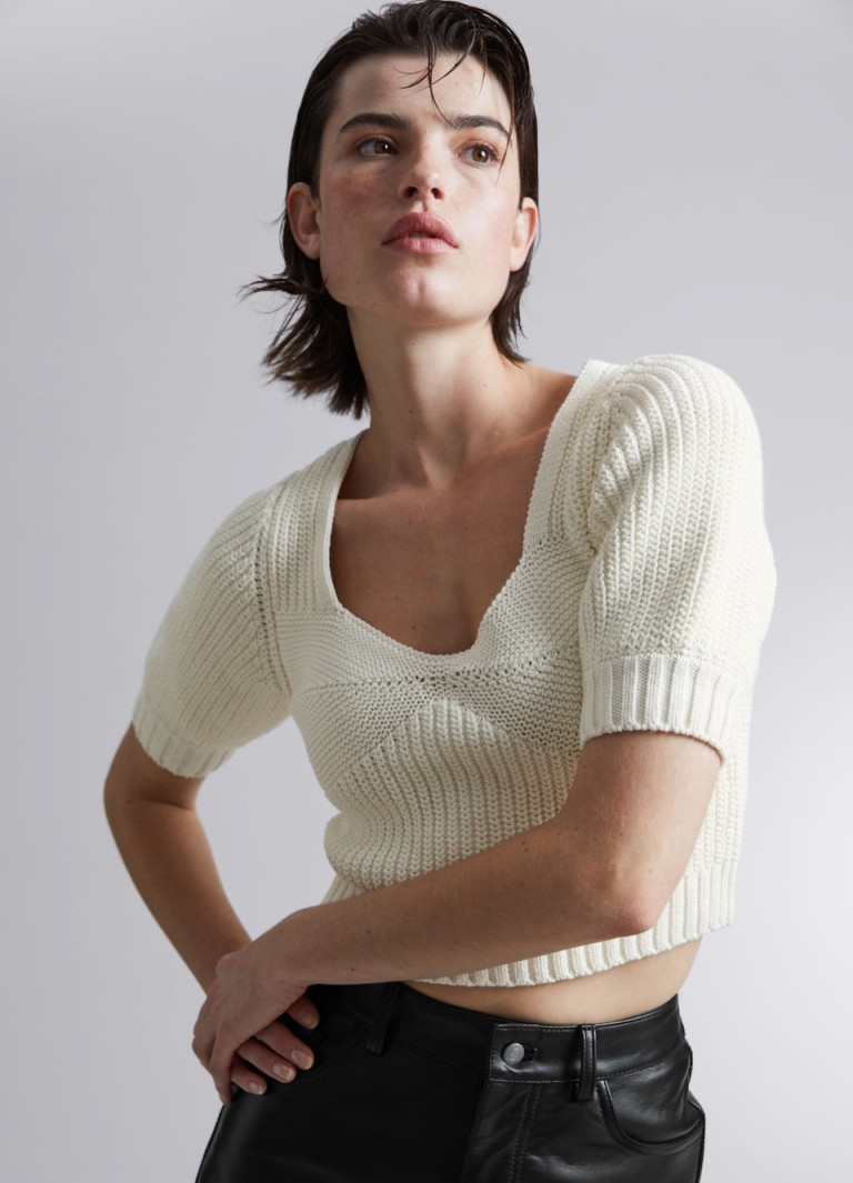 Other Stories Cropped Sweetheart Bustier Knit Top