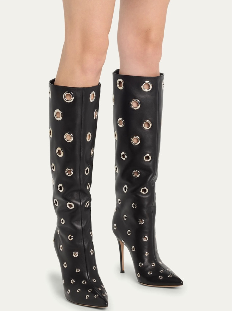Gianvito Rossi Nappa Leather Grommet Knee-High Boots