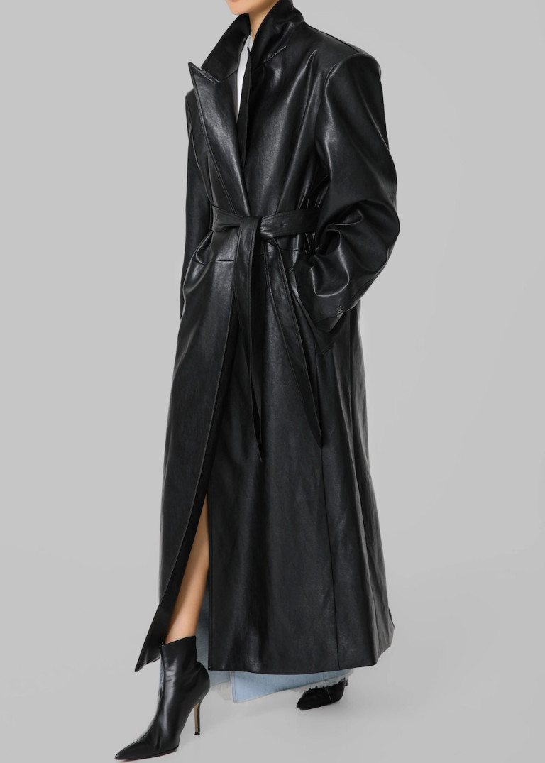 The Frankie Shop Connie Faux Leather Belted Trench Coat