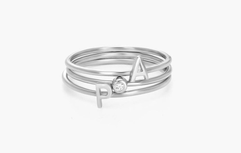 Oak Luna Inez Initial Ring and Diamond Ring Set