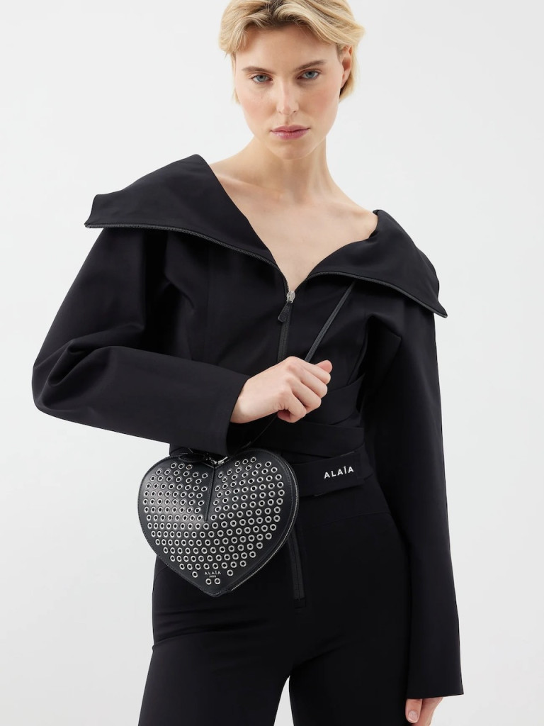 Alaia Le Cœur Eyelet-Embellished Leather Cross-Body Bag