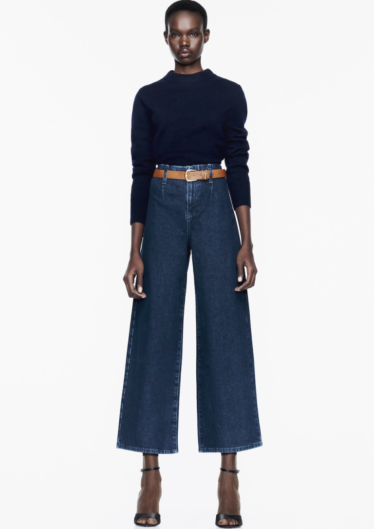 Zara Z1975 Belted High Rise Cropped Wide Leg Jeans
