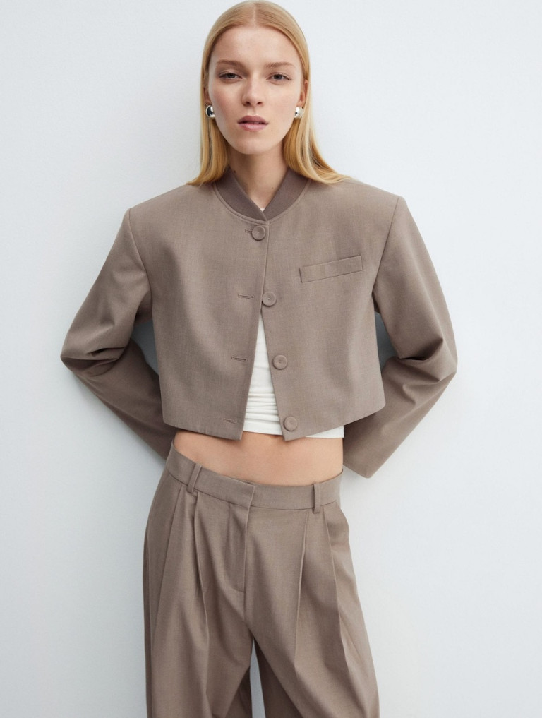 Mango Buttoned Cropped Jacket