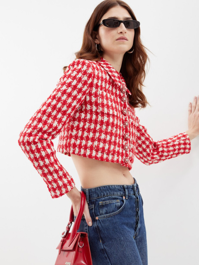 Self-Portrait Checked Bouclé-Tweed Cropped Jacket