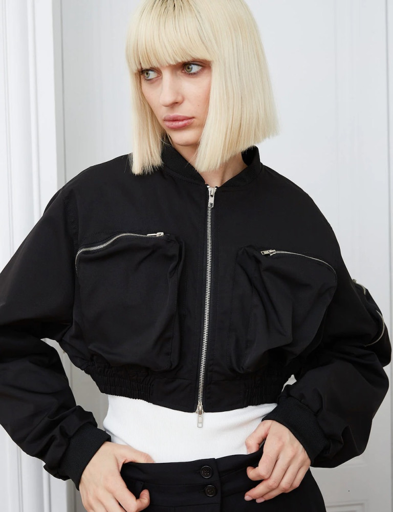 Pixie Market Pouch-Pocket Crop Bomber Jacket