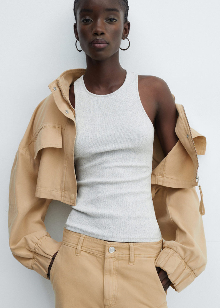 Mango Cropped Jacket With Pockets