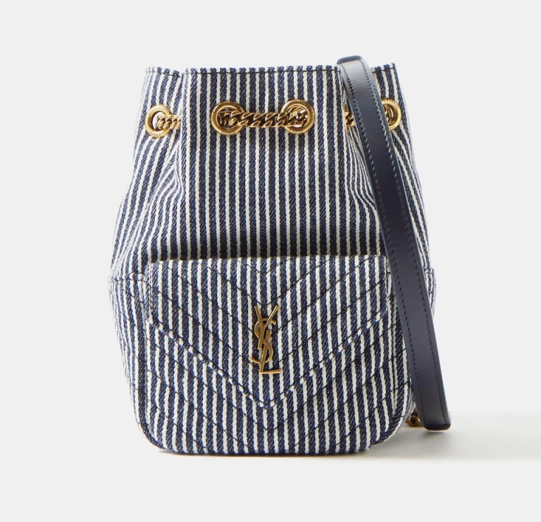 Saint Laurent Joe Mini Striped-Denim Bucket Bag