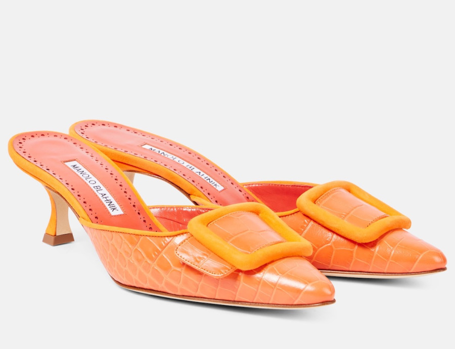 Manolo Blahnik Maysalebi 50 Croc-Effect Leather Mules