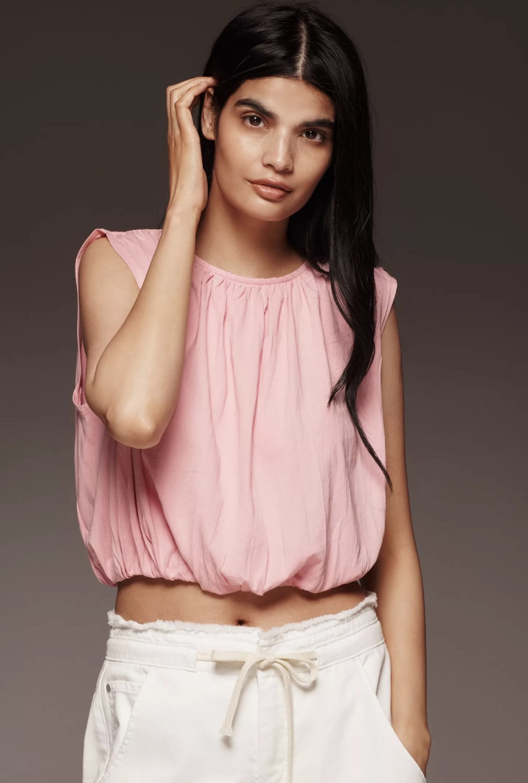By Anthropologie Cropped Bubble-Hem Tank Top