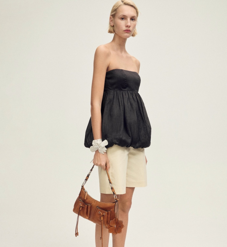 Mango Balloon-Effect Ramie Top