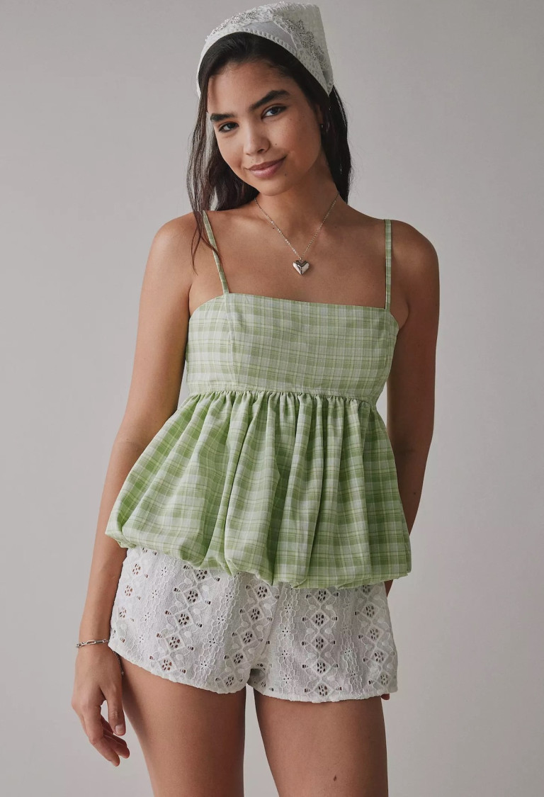 Another Girl Gingham Bubble Hem Peplum Tank Top