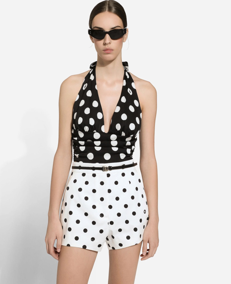 Dolce Gabbana Polka-Dot Charmeuse Top
