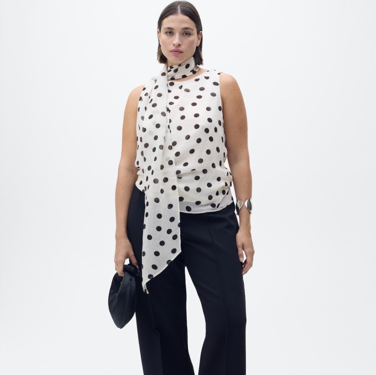 Mango Polka-Dot Wrap-Neck Blouse