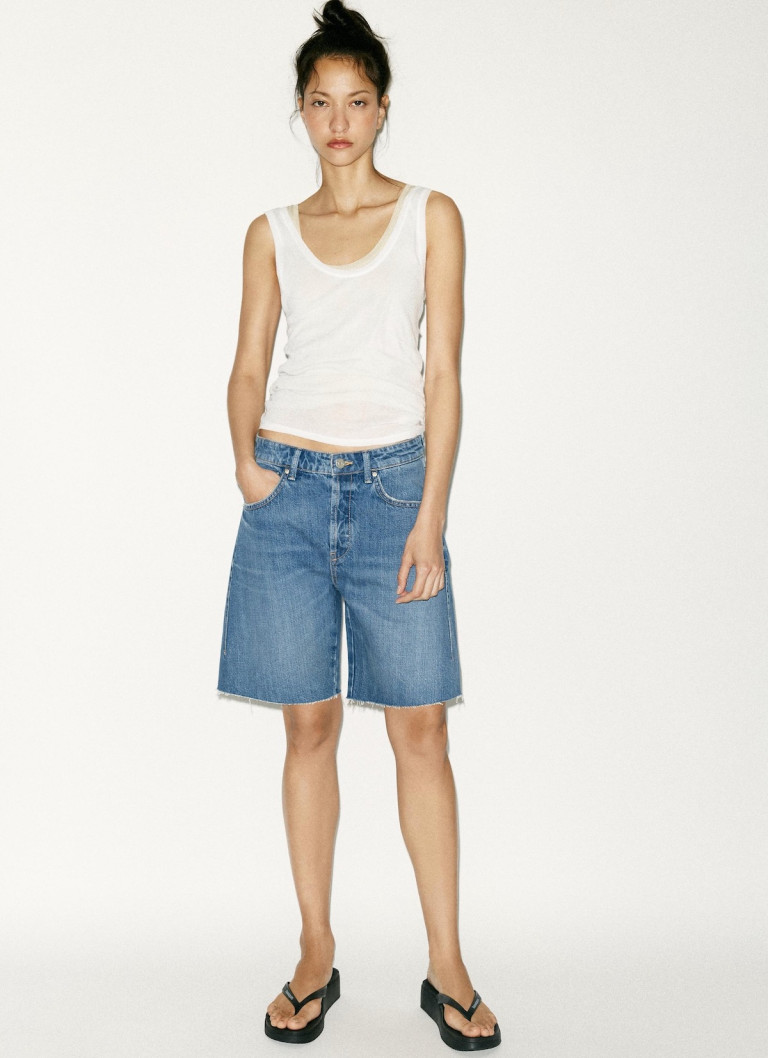Zara Mid-Rise TRF Belt Loop Denim Shorts