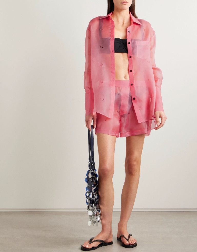 KIKI de Montparnasse Laser-Cut Silk-Organza Shorts