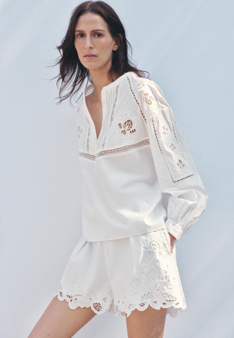 Zara ZW Collection Embroidered Pleated Shorts
