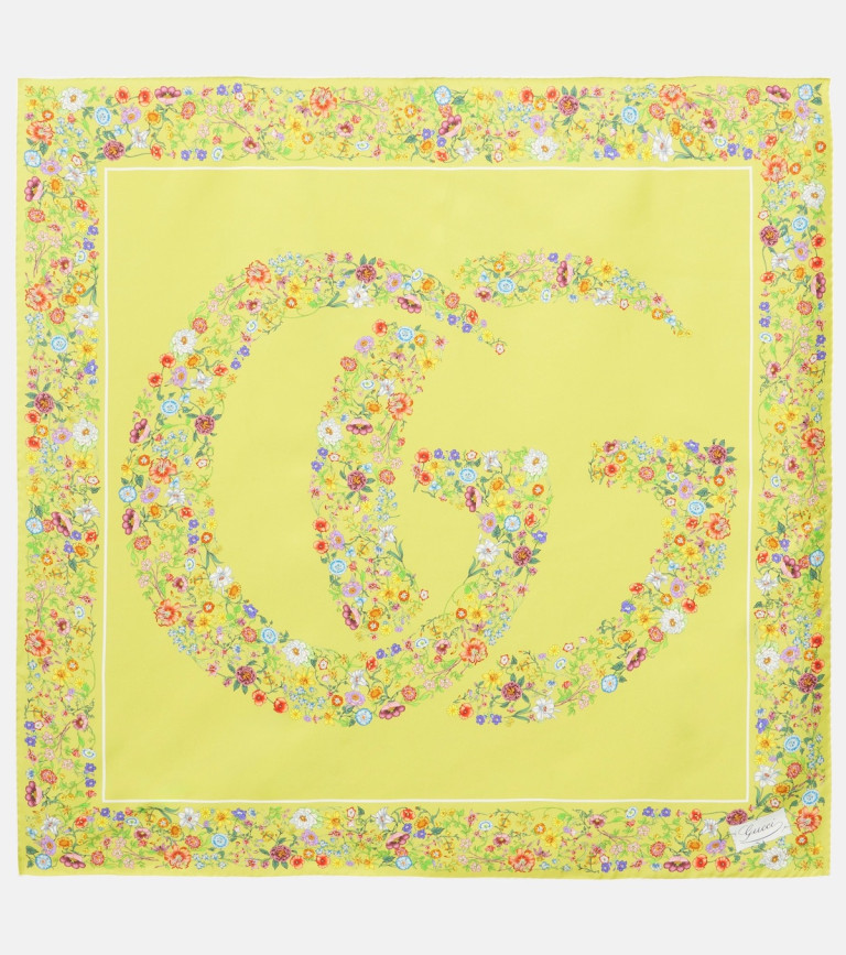 Gucci Double G Floral Silk Twill Scarf