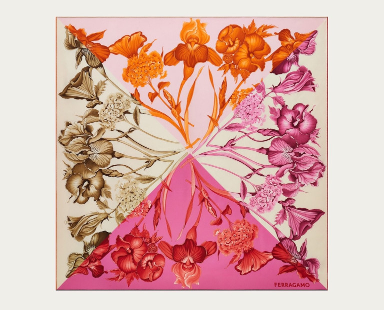 Ferragamo Hydrangea Print Silk Scarf