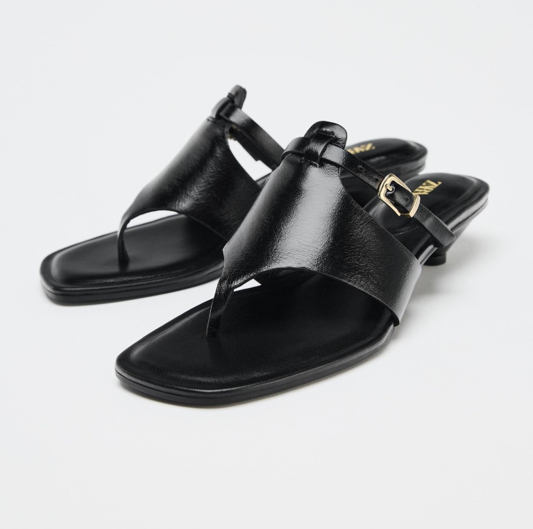 Zara Low-Heeled Leather Buckle Sandals