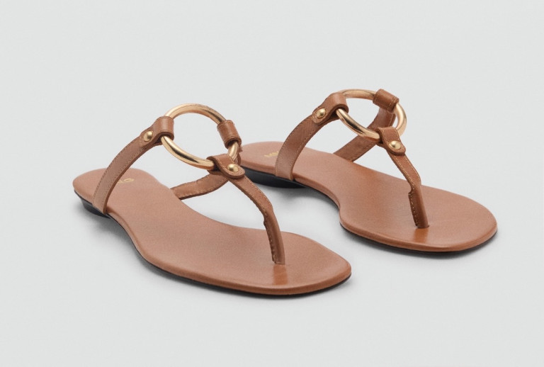 Mango Leather Sandals With Metal-Piece Detail