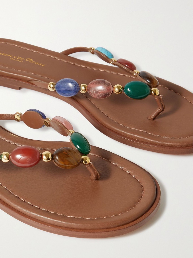 Gianvito Rossi Shanti Thong Embellished Leather Flip Flops