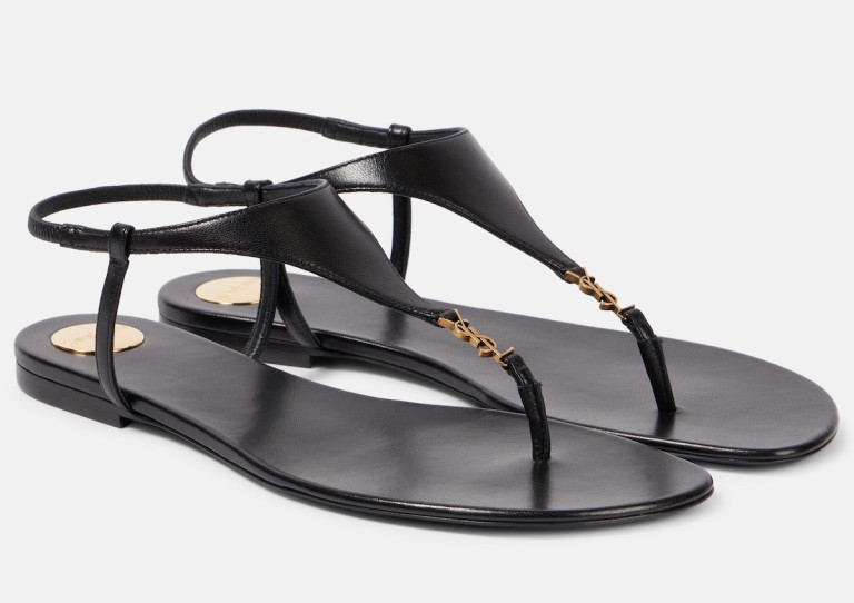 Saint Laurent Cassandra Leather Thong Sandals