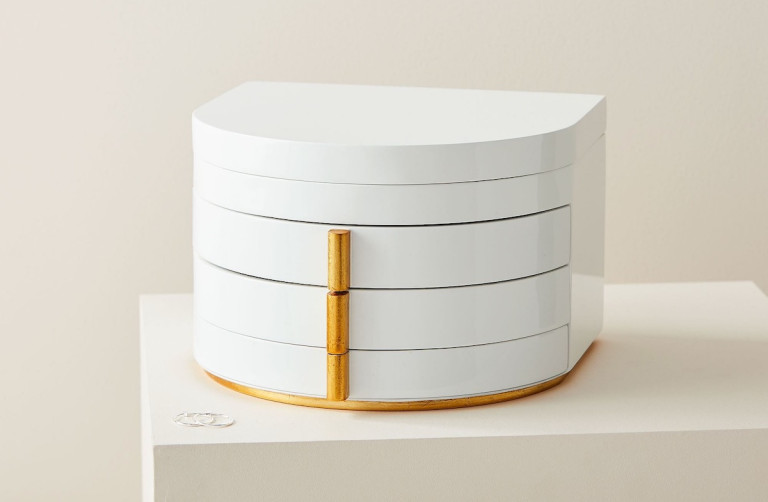 West Elm Soft Geo Modern White Lacquer Jewelry Box