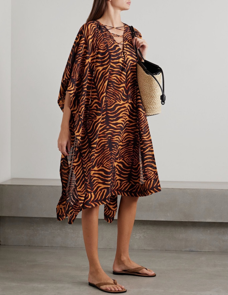 Ulla Johnson Estelle Tiger-Print Cotton-Blend Voile Kaftan