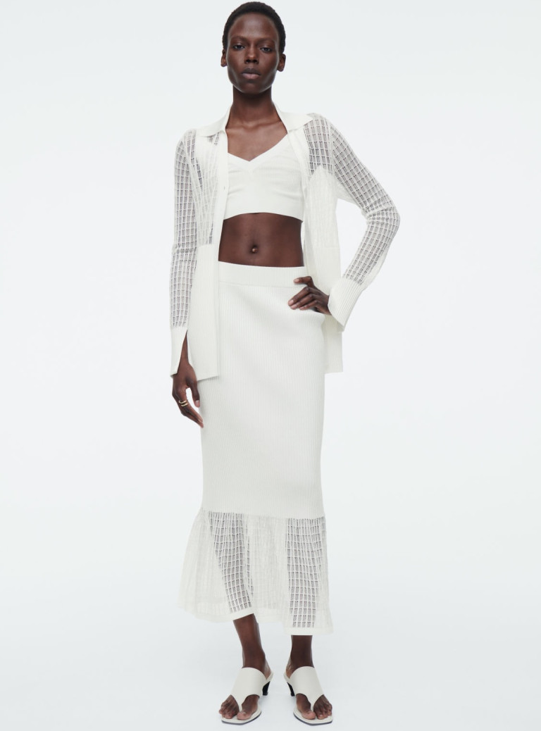 COS Lace-Stitch Ribbed-Knit Midi Skirt