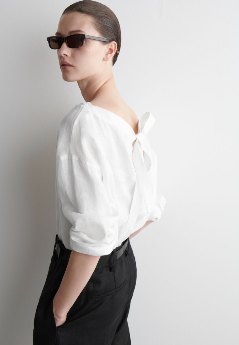 COS Tie-Detail Linen Blouse
