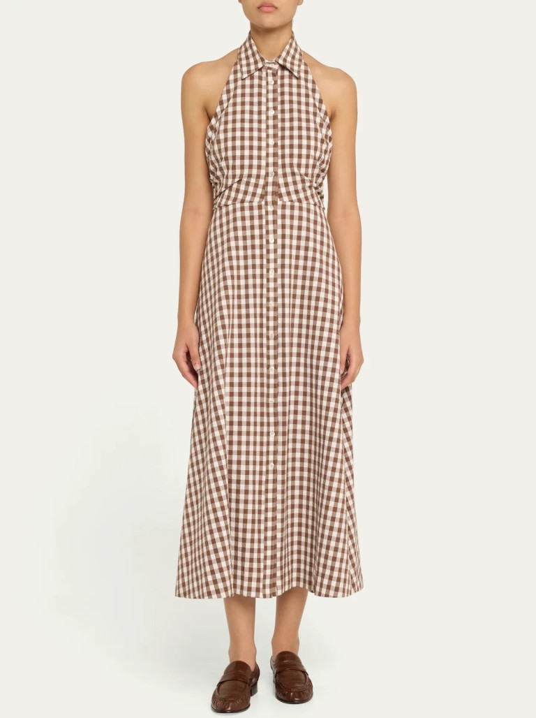 Veronica Beard Mackey Button-Front Gingham Midi Dress