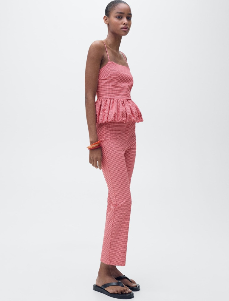 Mango Gingham-Check Cropped Pants