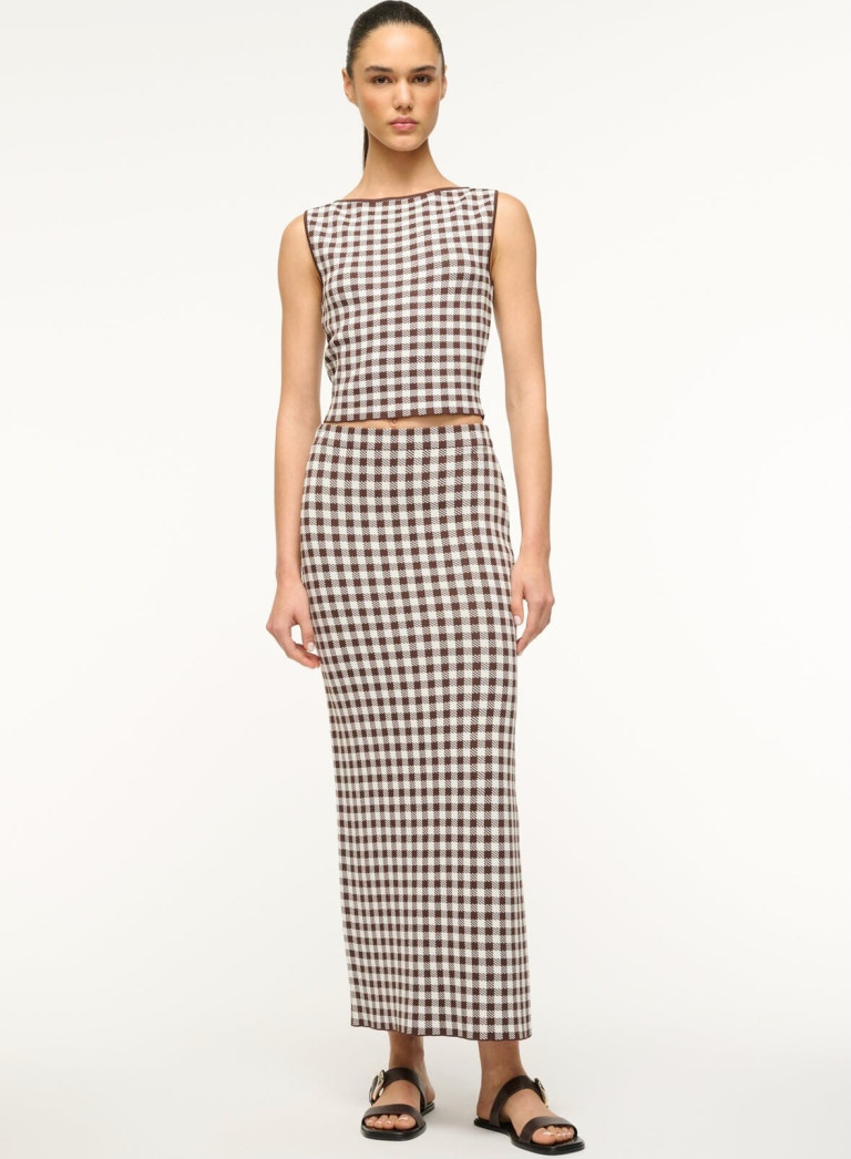 Staud Karina Skirt Dark Chocolate Gingham
