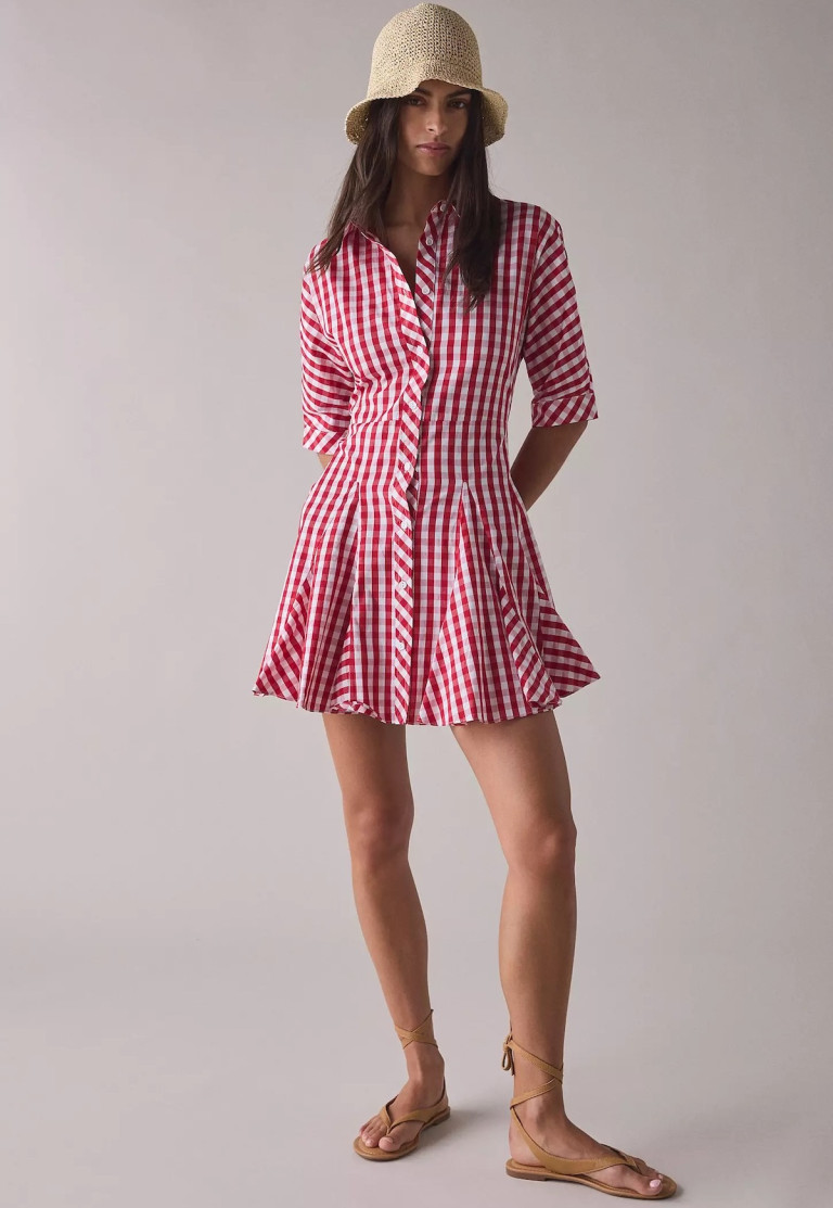 Glamorous Cherry Gingham Cotton Shirt Mini Dress